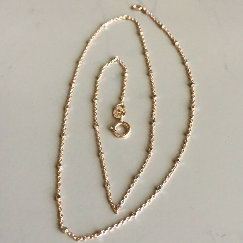 14 Karat Rose Gold Chain with White Gold Beads 14 Inch Long Avg 1.3 gram